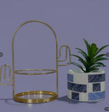 Modern Geometric Ceramic Planter with Artificial Aloe Vera Plant and Gold Metal Stand – Decorative Indoor Pot for Home, Office, and Gift Use