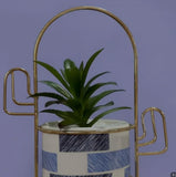 Modern Geometric Ceramic Planter with Artificial Aloe Vera Plant and Gold Metal Stand – Decorative Indoor Pot for Home, Office, and Gift Use