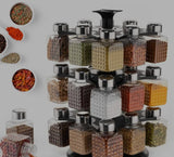 360° Revolving Spice Rack | 24-Piece Square Container Set | All-New Design for Condiments
