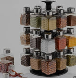 360° Revolving Spice Rack | 24-Piece Square Container Set | All-New Design for Condiments